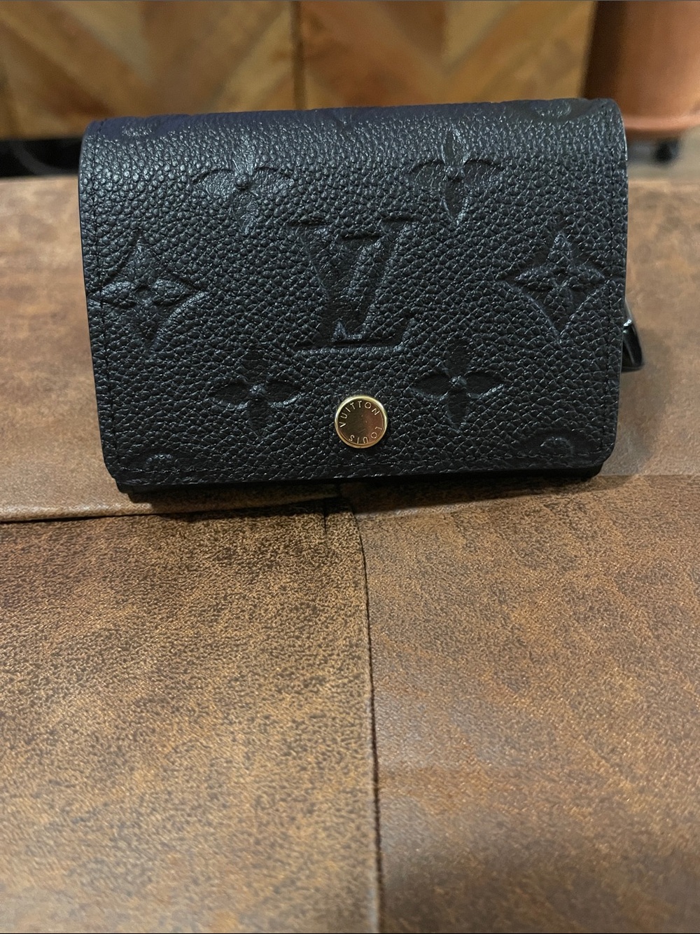 Louis Vuitton Black Monogram Embossed Wallet with Gold Snap